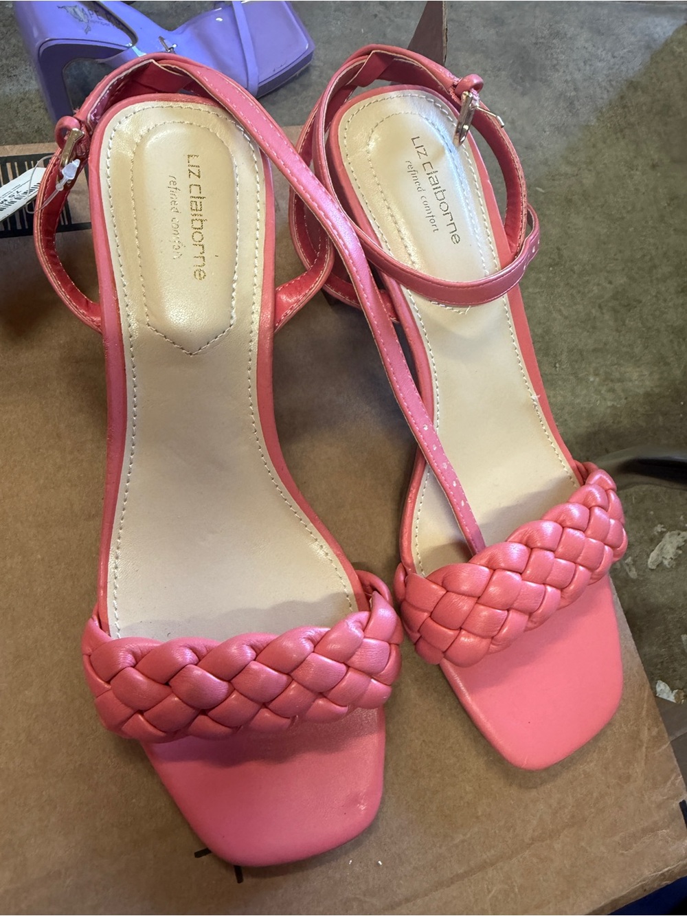 Liz Claiborne Coral Pink Braided-Strap Heeled Sandals